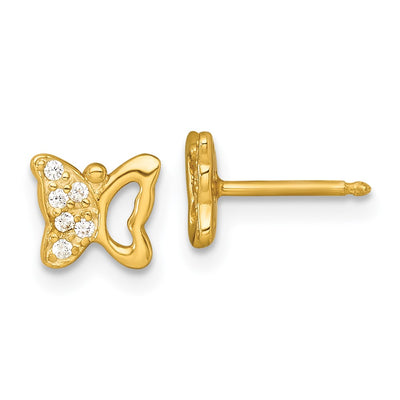 Sterling Silver Gold-tone White CZ Butterfly Childrens Necklace and Post Earrings Set