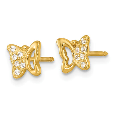 Sterling Silver Gold-tone White CZ Butterfly Childrens Necklace and Post Earrings Set