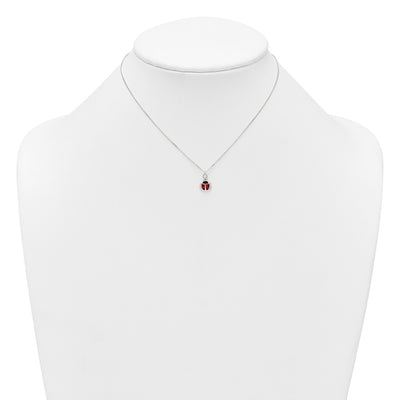 Sterling Silver Polished Red and Black Enameled Ladybug Childrens Necklace and Post Earrings Set