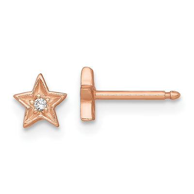 Sterling Silver Rose-tone White CZ Star Childrens Necklace and Post Earrings Set