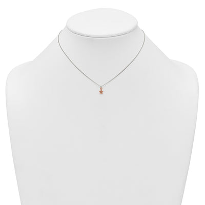 Sterling Silver Rose-tone White CZ Star Childrens Necklace and Post Earrings Set