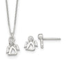 Sterling Silver Polished White CZ Angel Childrens Necklace and Post Earrings Set