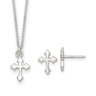 Sterling Silver Polished Cross Childrens Necklace and Post Earrings Set