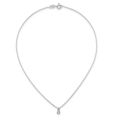 Sterling Silver Polished White CZ Childrens Necklace and Post Earrings Set