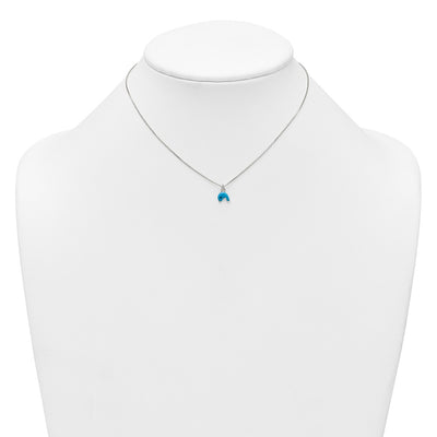 Sterling Silver Polished Blue and Black Enameled Dolphin Childrens Necklace and Post Earrings Set