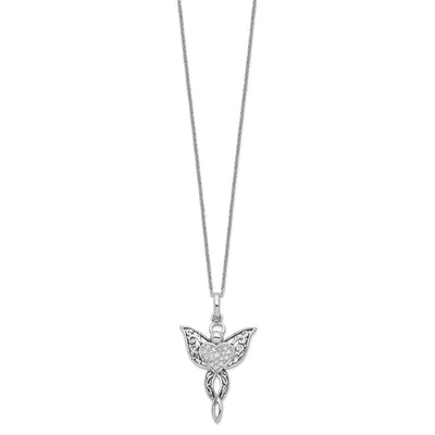 Sentimental Expressions Sterling Silver Rhodium-plated CZ Antiqued Angel of Blessing 18in Necklace