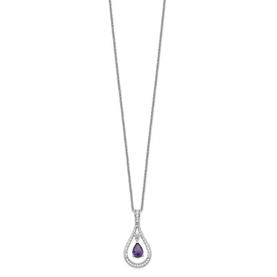 Sentimental Expressions Sterling Silver Rhodium-plated Feb. CZ Stone Never Forget Tear Birthstone Necklace