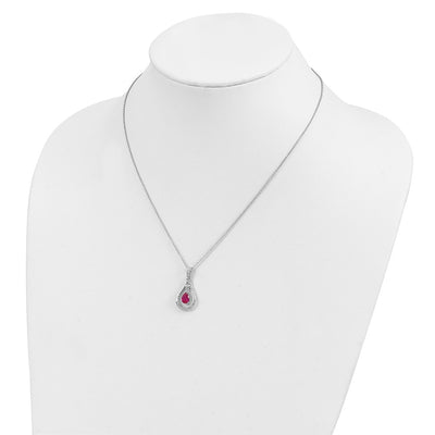 Sentimental Expressions Sterling Silver Rhodium-plated July CZ Stone Never Forget Tear 18in Birthstone Necklace