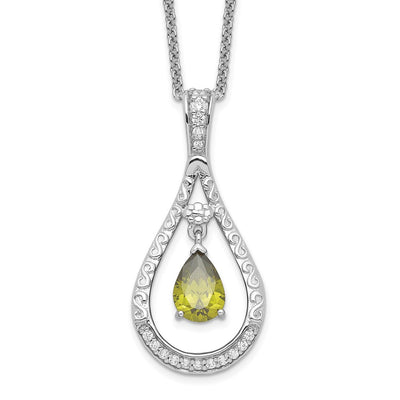 Sentimental Expressions Sterling Silver Rhodium-plated Aug. CZ Stone Never Forget Tear 18in Birthstone Necklace