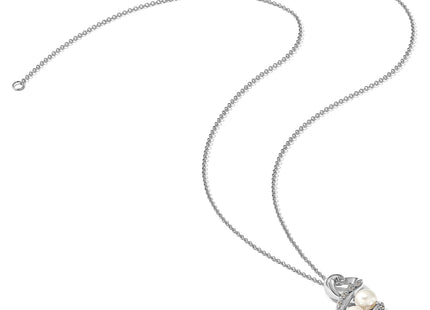 Sentimental Expressions Sterling Silver Rhodium-plated FWC Pearl CZ 2 P's in a Pod Motherhood Friendship 18in Necklace