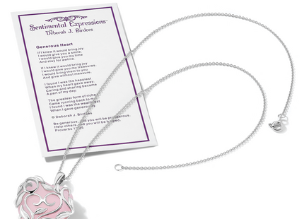 Sentimental Expressions Sterling Silver Rhodium-plated Rose Quartz Generous Heart Necklace with Poem Card