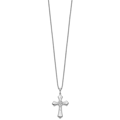Sentimental Expressions Sterling Silver Rhodium-plated Antiqued Abide In Him 18in Cross Necklace