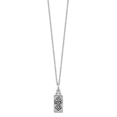 Sentimental Expressions Sterling Silver Rhodium-plated Antiqued Rectangle Box Cross Ash Holder Necklace