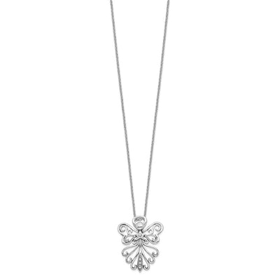 Sentimental Expressions Sterling Silver Rhodium-plated CZ Antiqued Angel, Heavenly Angel Necklace