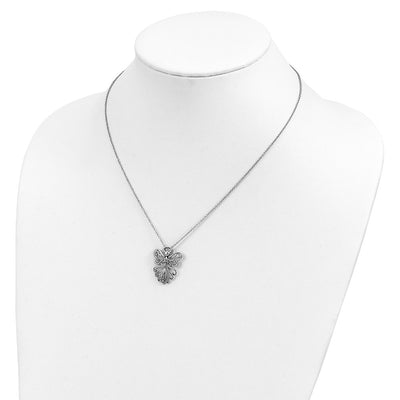 Sentimental Expressions Sterling Silver Rhodium-plated CZ Antiqued Angel, Heavenly Angel Necklace