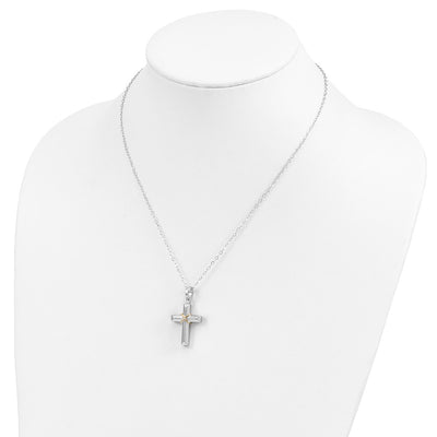Sentimental Expressions Sterling Silver Rhodium-plated CZ Gold-tone Accent Cross Ash Holder Necklace