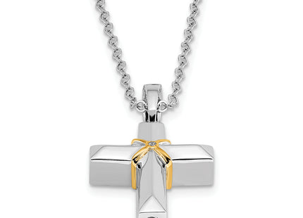 Sentimental Expressions Sterling Silver Rhodium-plated CZ Gold-tone Accent Cross Ash Holder Necklace