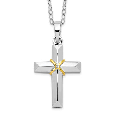 Sentimental Expressions Sterling Silver Rhodium-plated CZ Gold-tone Accent Cross Ash Holder Necklace