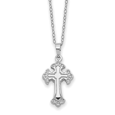 Sentimental Expressions Sterling Silver Rhodium-plated CZ Eternal Home Cross Ash Holder Necklace