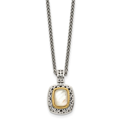 Shey Couture Sterling Silver with 14K Accent Antiqued Mother Of Pearl Necklace, 18 x 14mm