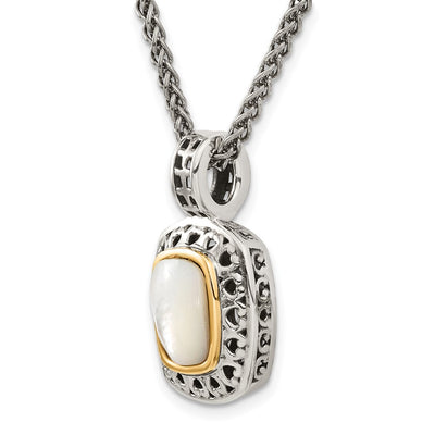 Shey Couture Sterling Silver with 14K Accent Antiqued Mother Of Pearl Necklace, 18 x 14mm