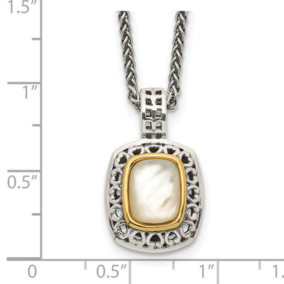 Shey Couture Sterling Silver with 14K Accent Antiqued Mother Of Pearl Necklace, 18 x 14mm