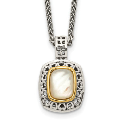 Shey Couture Sterling Silver with 14K Accent Antiqued Mother Of Pearl Necklace, 18 x 14mm