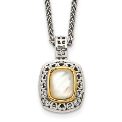 Shey Couture Sterling Silver with 14K Accent Antiqued Mother Of Pearl Necklace, 18 x 16mm