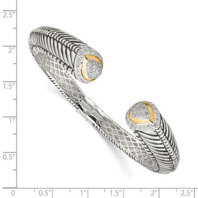 Shey Couture Sterling Silver With 14K Accent Antiqued 12 Carat Diamond Hinged Cuff Braceletsilver14K