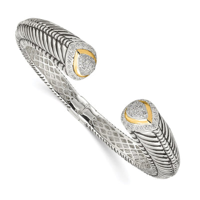 Shey Couture Sterling Silver With 14K Accent Antiqued 12 Carat Diamond Hinged Cuff Braceletsilver14K
