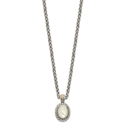 Shey Couture Sterling Silver with 14K Accent Antiqued Mother Of Pearl Necklace, 18 x 16mm