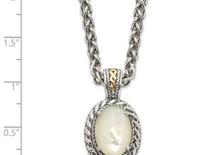 Shey Couture Sterling Silver with 14K Accent Antiqued Mother Of Pearl Necklace, 18 x 16mm