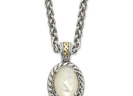 Shey Couture Sterling Silver with 14K Accent Antiqued Mother Of Pearl Necklace, 18 x 16mm