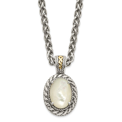 Shey Couture Sterling Silver with 14K Accent Antiqued Mother Of Pearl Necklace, 18 x 16mm
