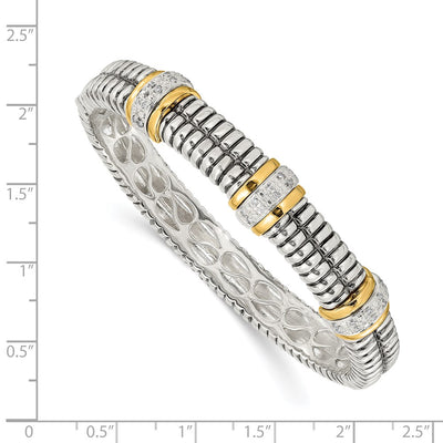 Shey Couture Sterling Silver with 14K Accent Antiqued 1/4 carat Diamond Hinged Bangle Bracelet