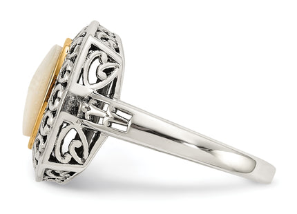 Shey Couture Sterling Silver with 14K Accent Antiqued Mother of Pearl Ring