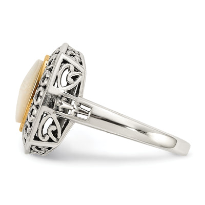 Shey Couture Sterling Silver with 14K Accent Antiqued Mother of Pearl Ring