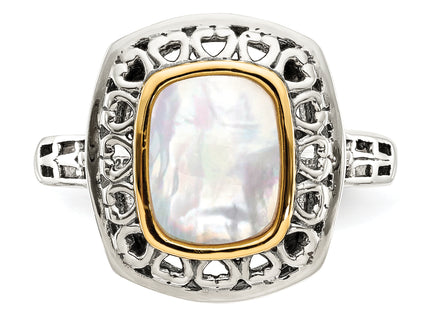 Shey Couture Sterling Silver with 14K Accent Antiqued Mother of Pearl Ring