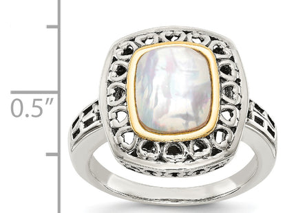 Shey Couture Sterling Silver with 14K Accent Antiqued Mother of Pearl Ring