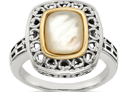 Shey Couture Sterling Silver with 14K Accent Antiqued Mother of Pearl Ring