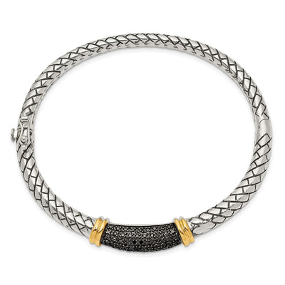 Shey Couture Sterling Silver with 14K Accent Antiqued Black Diamond Hinged Bangle Bracelet