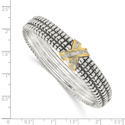 Shey Couture Sterling Silver with 14K Accent Antiqued Diamond Hinged Bangle Bracelet