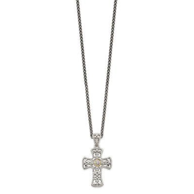 Shey Couture Sterling Silver with 14K Accent Diamond Cross Necklace