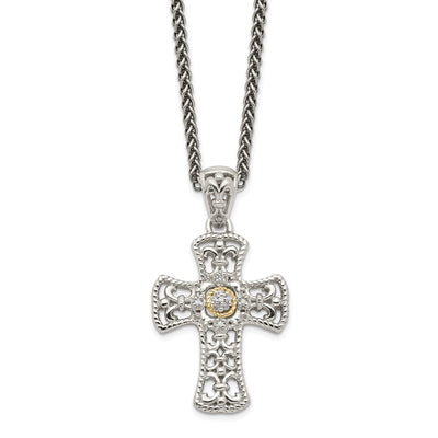 Shey Couture Sterling Silver with 14K Accent Diamond Cross Necklace