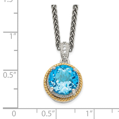 Shey Couture Sterling Silver with 14K Accent Antiqued Round Blue Topaz Necklace, 20 x 14mm