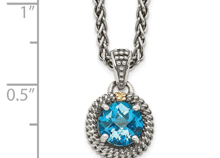 Shey Couture Sterling Silver with 14K Accent Antiqued Round Blue Topaz Necklace (Style QTC1301)