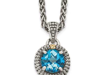 Shey Couture Sterling Silver with 14K Accent Antiqued Round Blue Topaz Necklace (Style QTC1301)