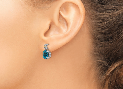 Shey Couture Sterling Silver with 14K Accent Antiqued Oval London Blue Topaz Post Dangle Earrings