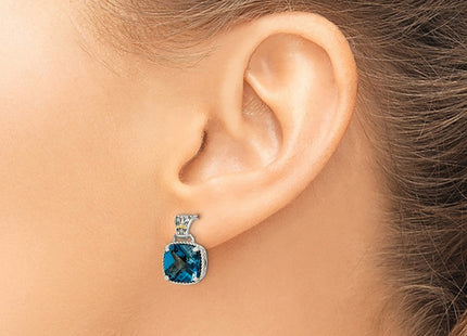 Shey Couture Sterling Silver with 14K Accent Antiqued Cushion London Blue Topaz Post Dangle Earrings (Style QTC1347)