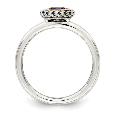 Shey Couture Sterling Silver with 14K Accent Antiqued Round Bezel Amethyst Ring